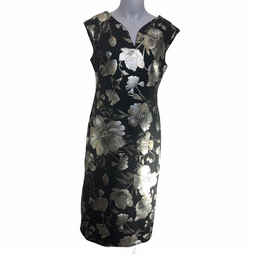 roz & ALI women’s sheath dress black with shiny floral pattern size 8